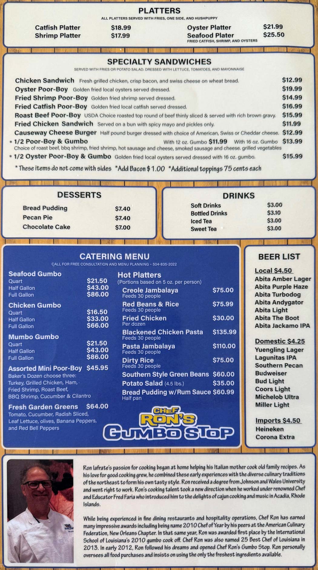 Chef Rons Gumbo Stop Menu Page 2